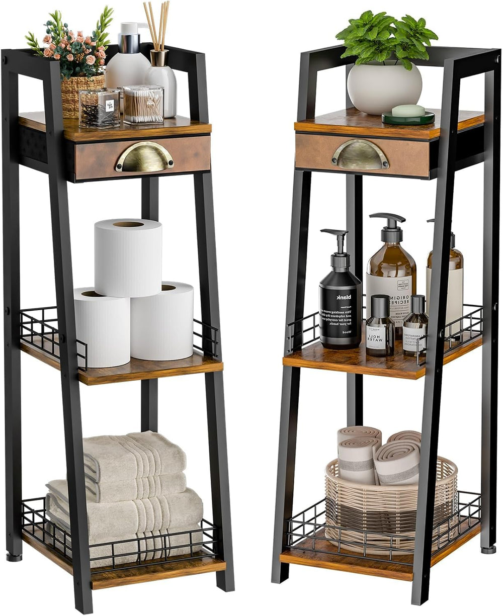keomaisyto 3-Tier Narrow Bathroom Shelves with Drawer, Bathroom Organizers an...