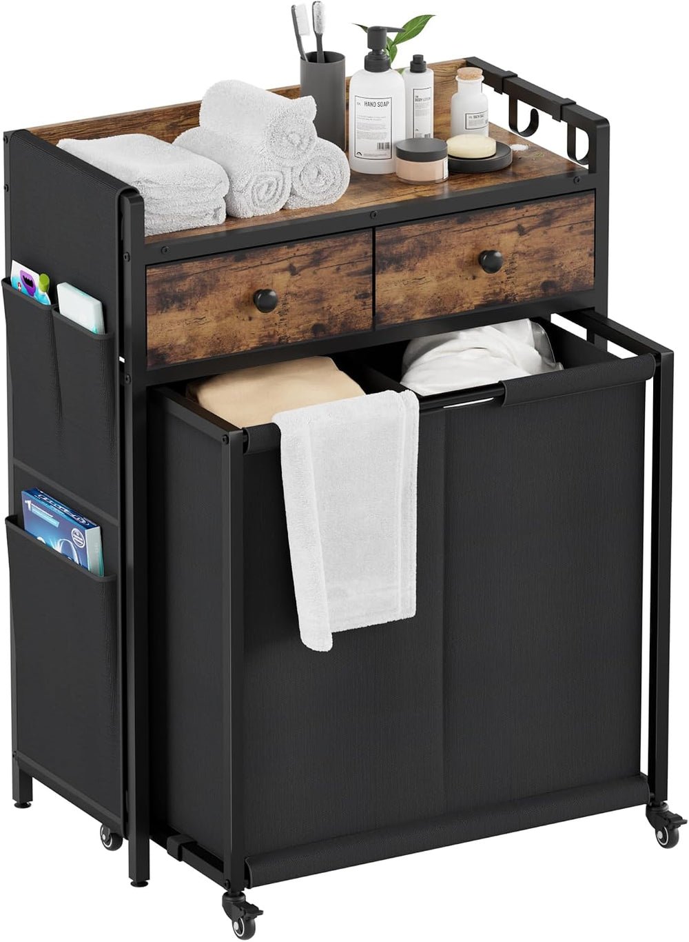 Laundry Hamper Basket 2 Section : Rolling Laundry Sorter Organizer with Wheel...