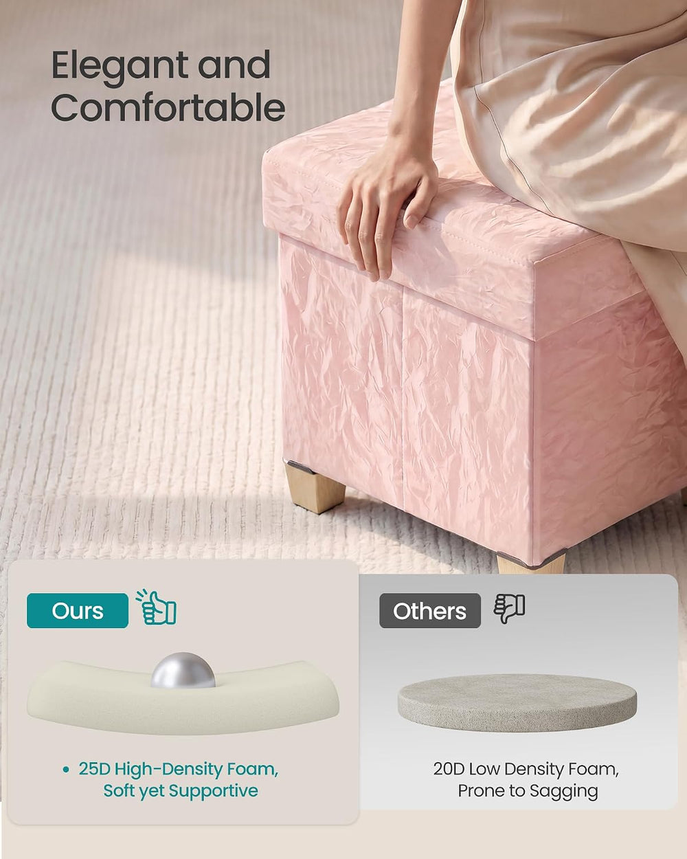 SONGMICS Storage Ottoman, Textured PU Leather Footstool with Cushion