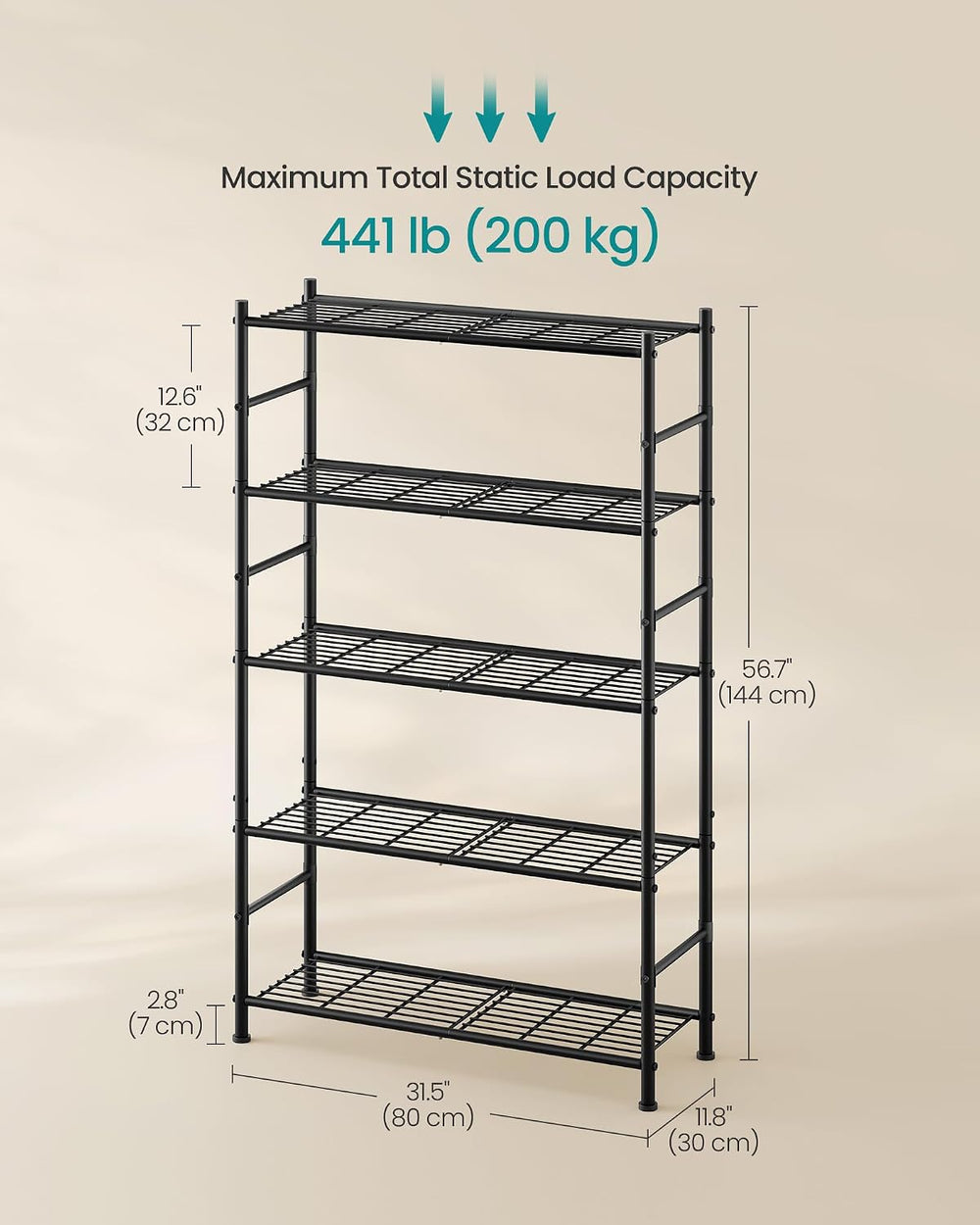 SONGMICS 5-Tier Storage Shelves, Adjustable Metal Wire Shelving Unit