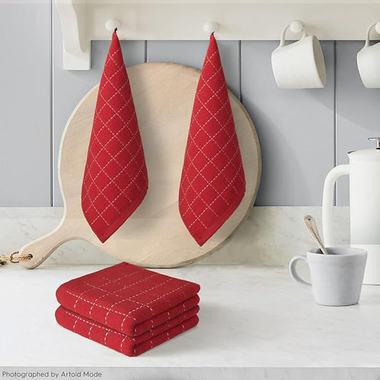 Artoid Mode Checkered Designed Cotton Red Terry Kitchen Dish Cloths, 12x12 Inch - Image 2