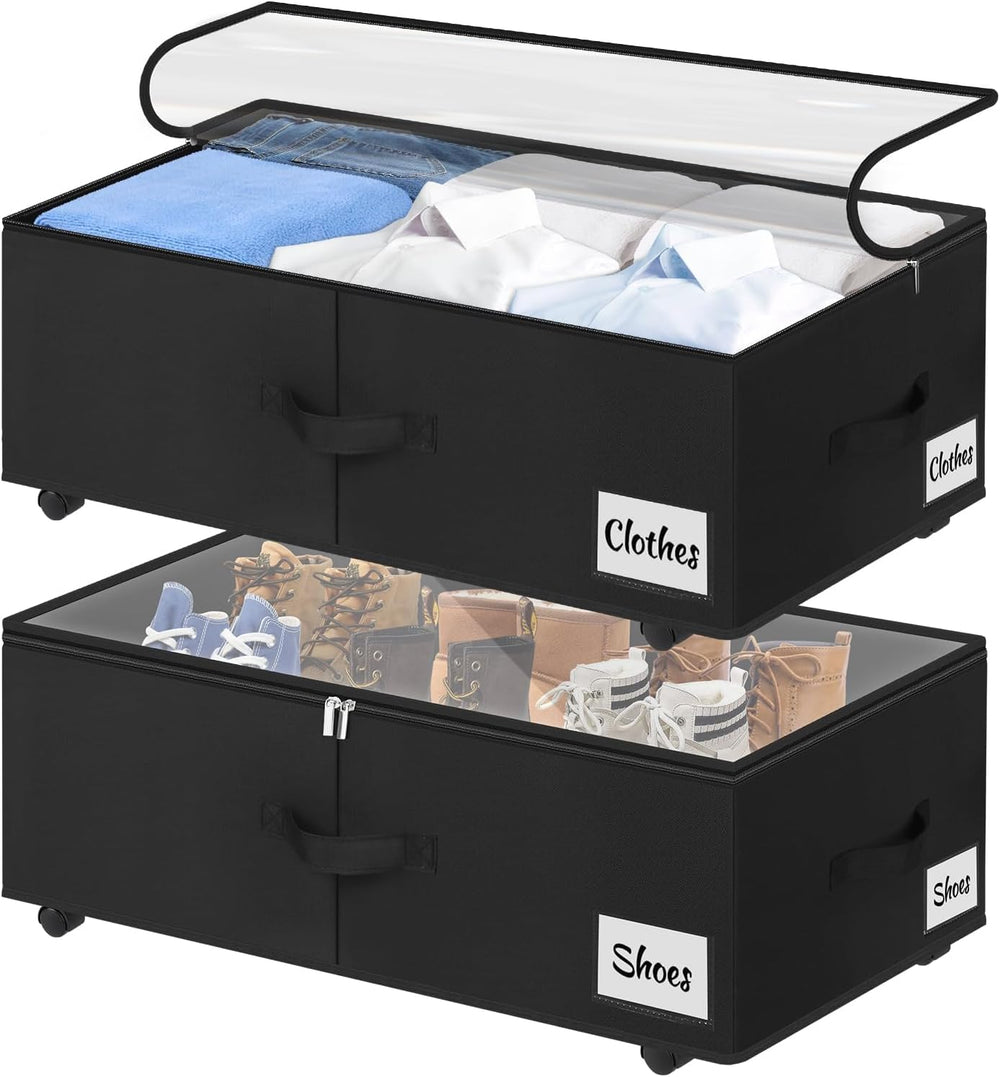 Under Bed Storage with Wheels, 2-Pack 10" Height XXL 75L Rolling Storage...