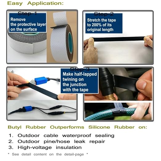 4 Rolls Butyl Rubber Self-Fusing Tape | IP67 Waterproof & 35KV Insulated | - Image 6