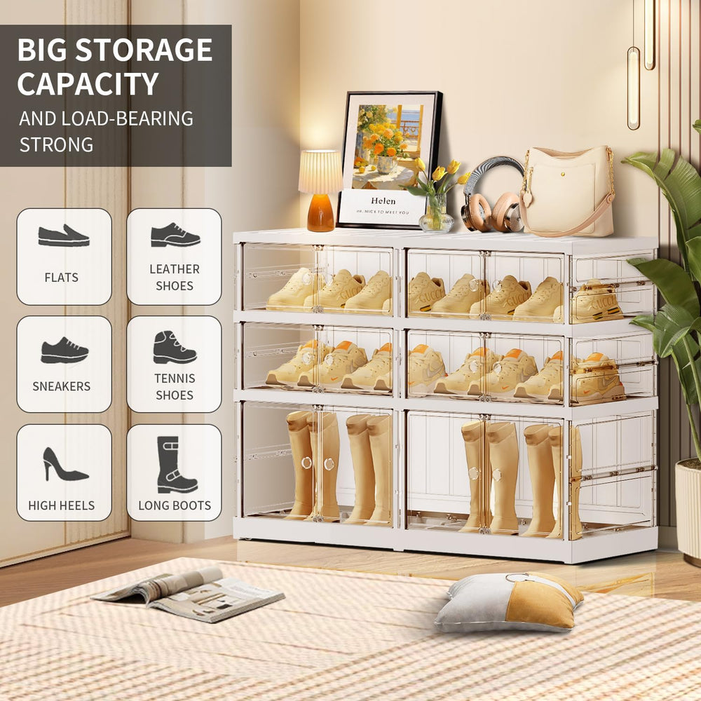 CIMLORD 3-Tier Foldable Shoe Rack, Magnetic Clear Doors, 12 Pairs, White