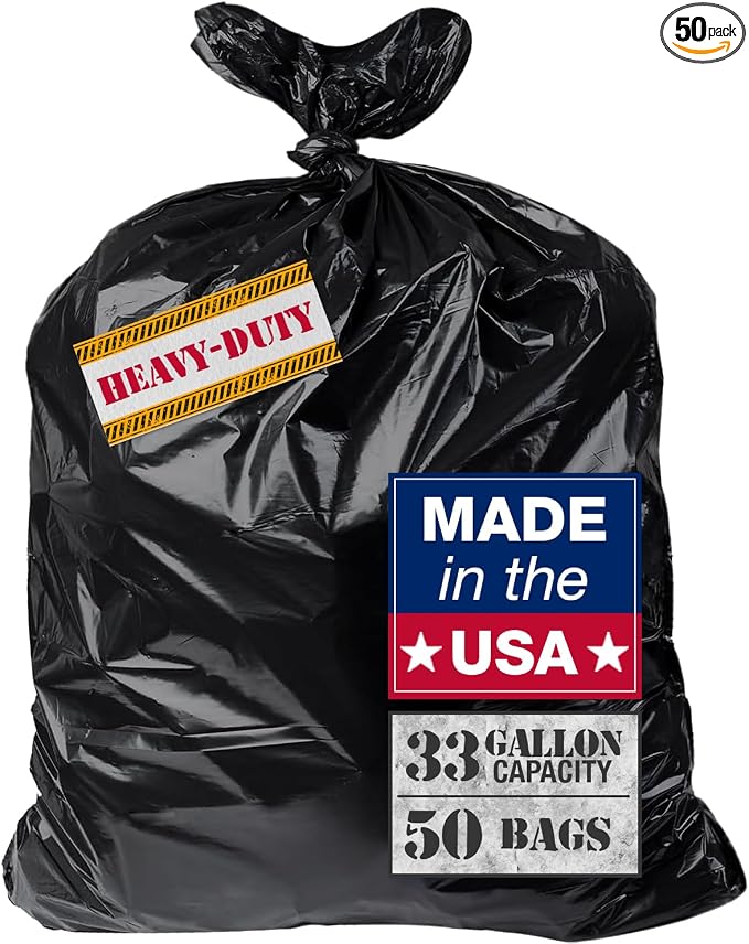 32-33 Gallon Heavy Duty Trash Bags – 50 Count Large Black Garbage Bags by Unknown
