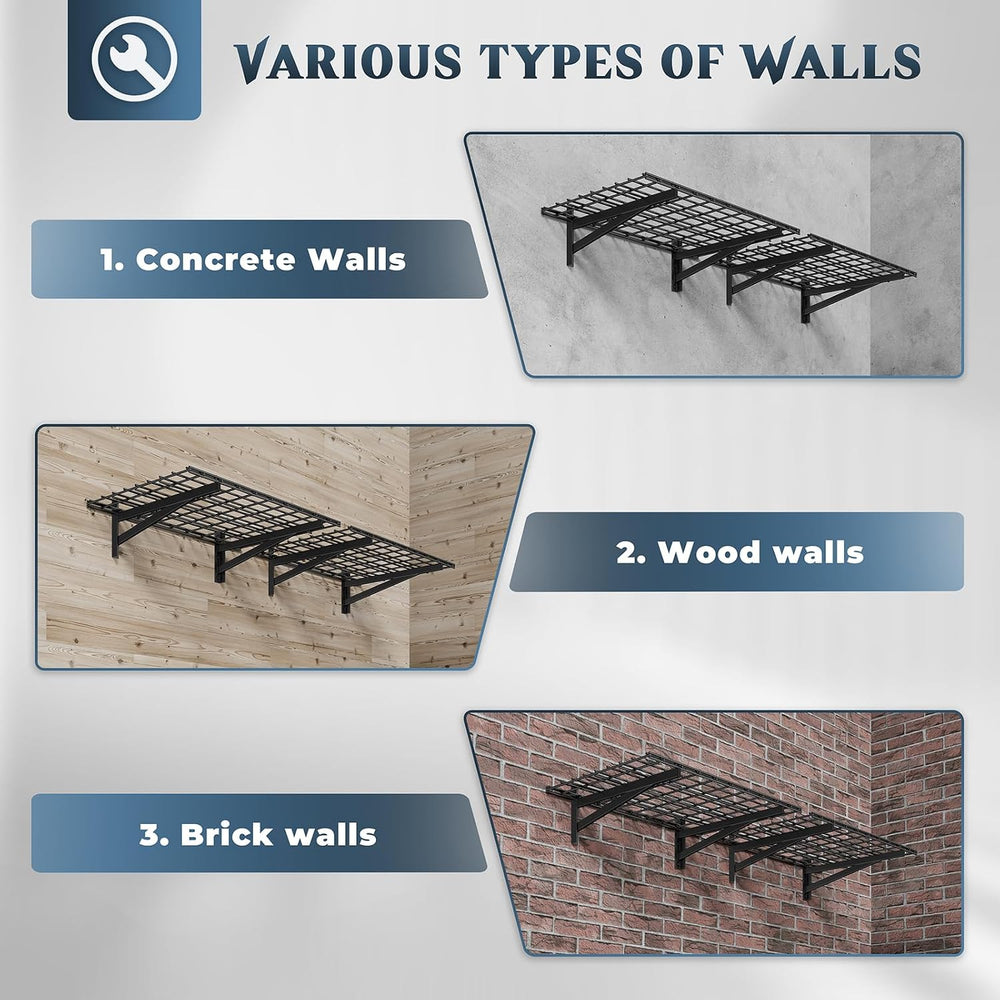 Jusgym 2 Pack Wall Mounted Garage Shelving, 2x3ft, 700lbs Integrated Grid