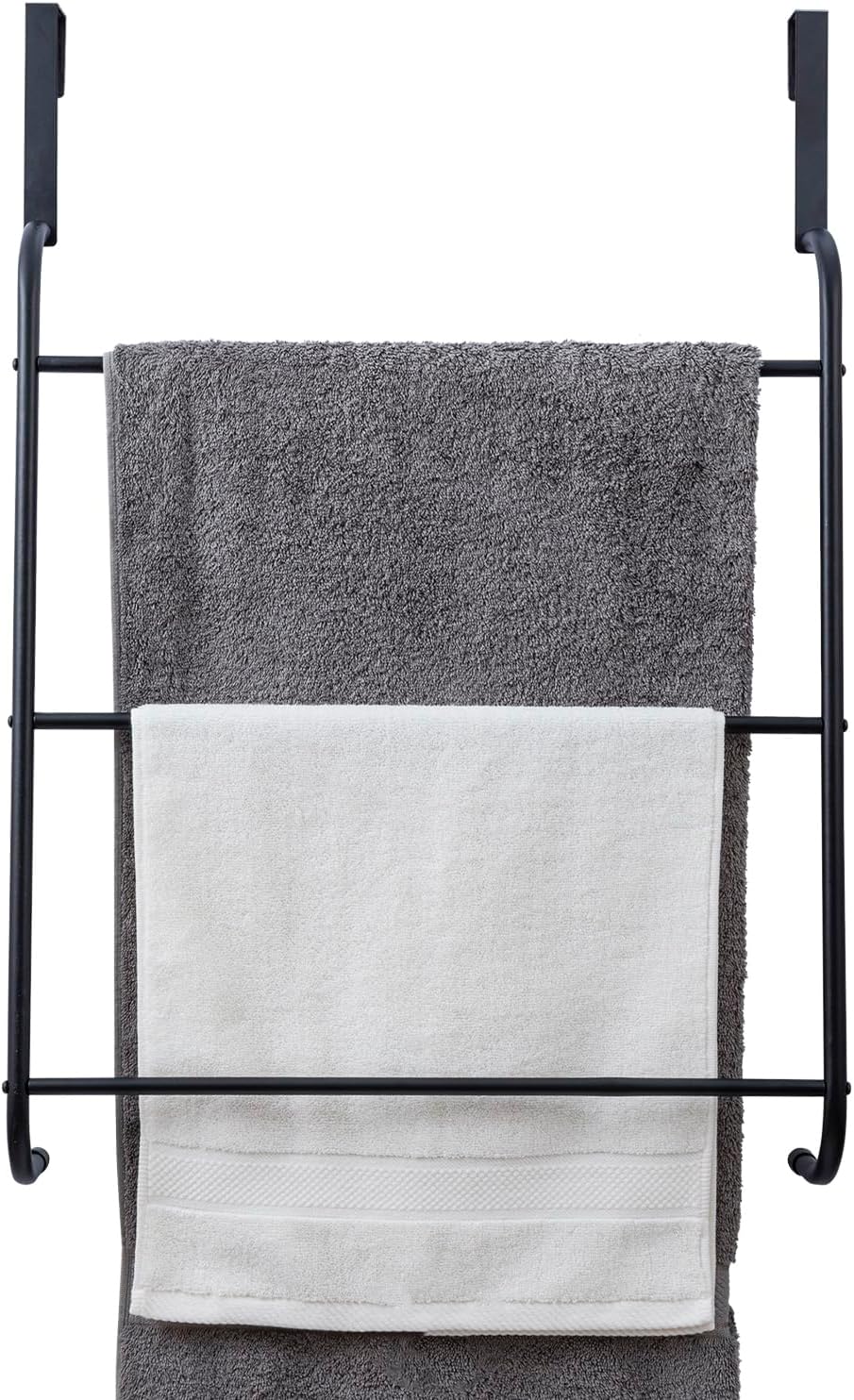 MyGift 3 Tier Over Door Bathroom Towel Rack Matte Black Metal Holder