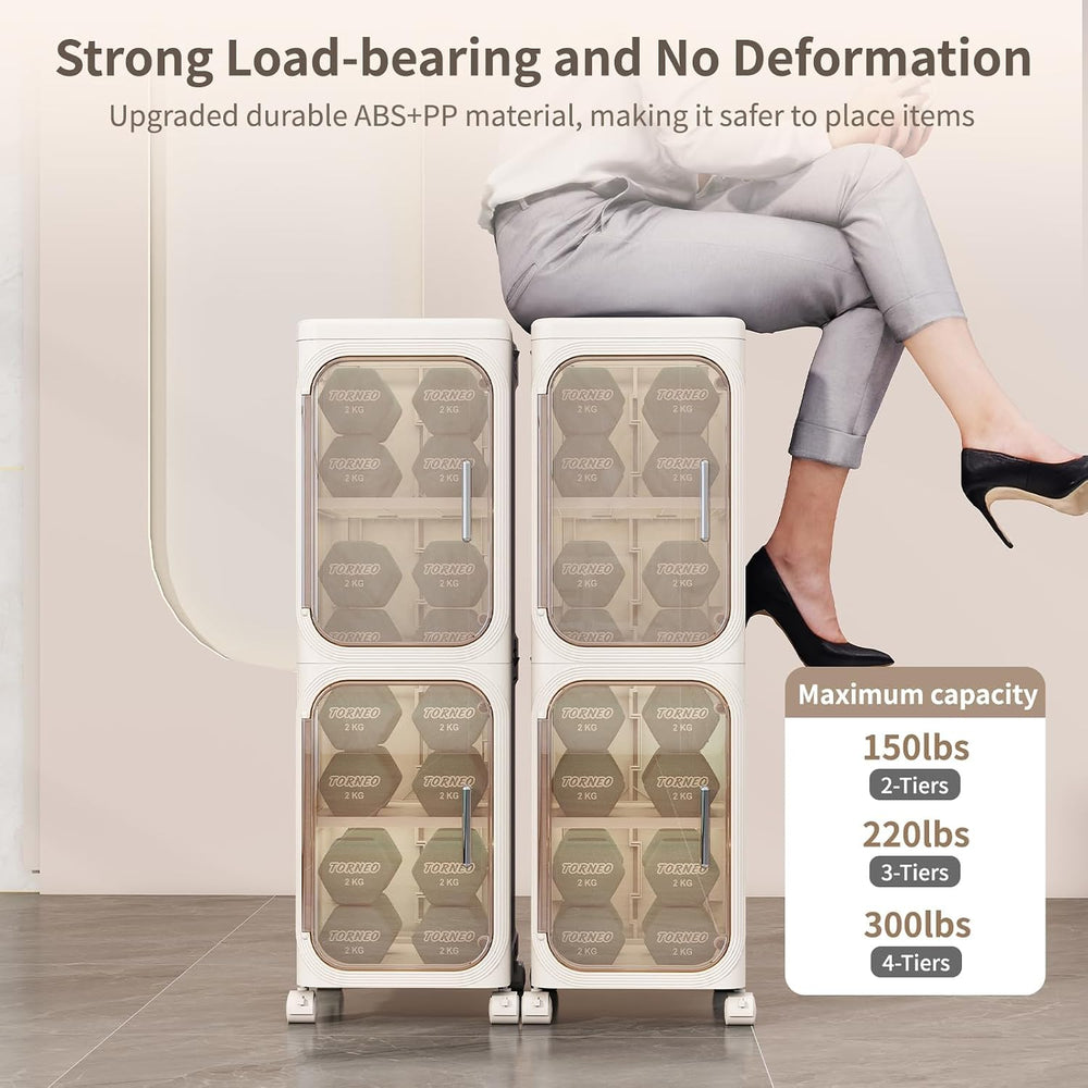 3 Tier Slim Bathroom Storage Cabinet, Foldable and Movable, Beige