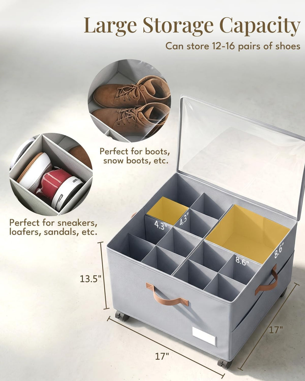 Shoe Organizer for Closet with Wheels - 2 Pack Shoe Storage Box Bin Cubes