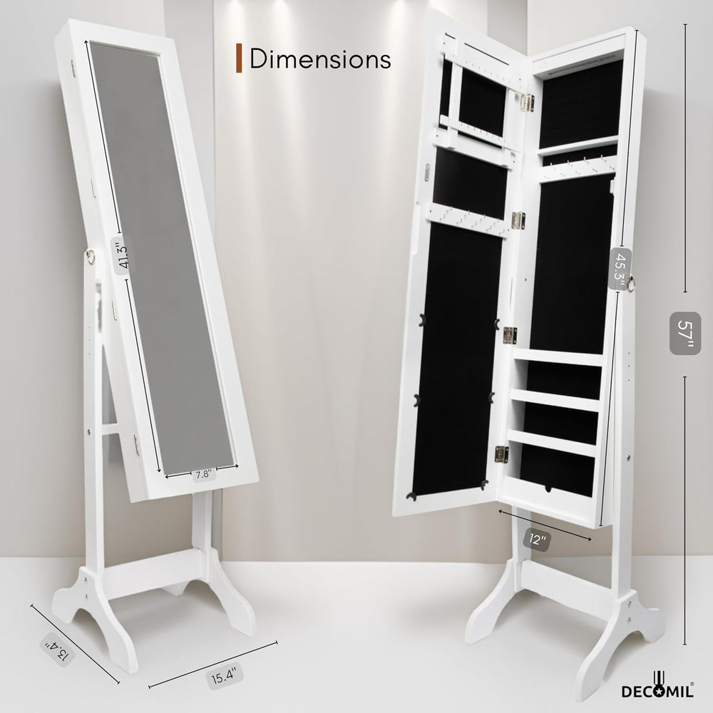 DECOMIL LED Light Jewelry Cabinet Armoire with Mirror, Large Storage 57"...