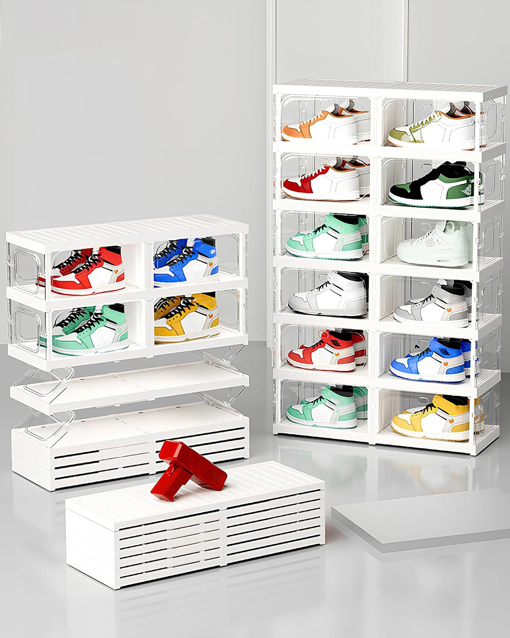 X-Large Sturdy Foldable Shoe Rack Sneaker Container Clear Plastic Stackable S...