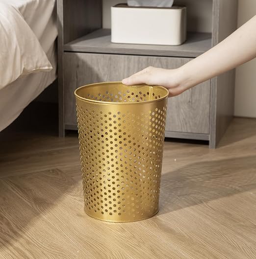 Small Gold Metal Trash Can Wastebasket, Decorative Hollow-Out Garbage Can Waste - Image 8