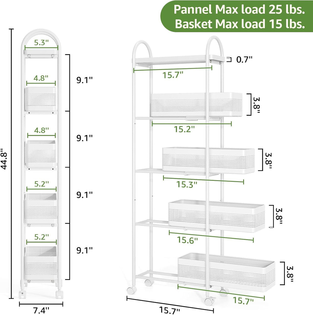 KINGRACK 5 Tier Slim Rolling Cart with Drawer, Metal Utility Storage Cart | 4...