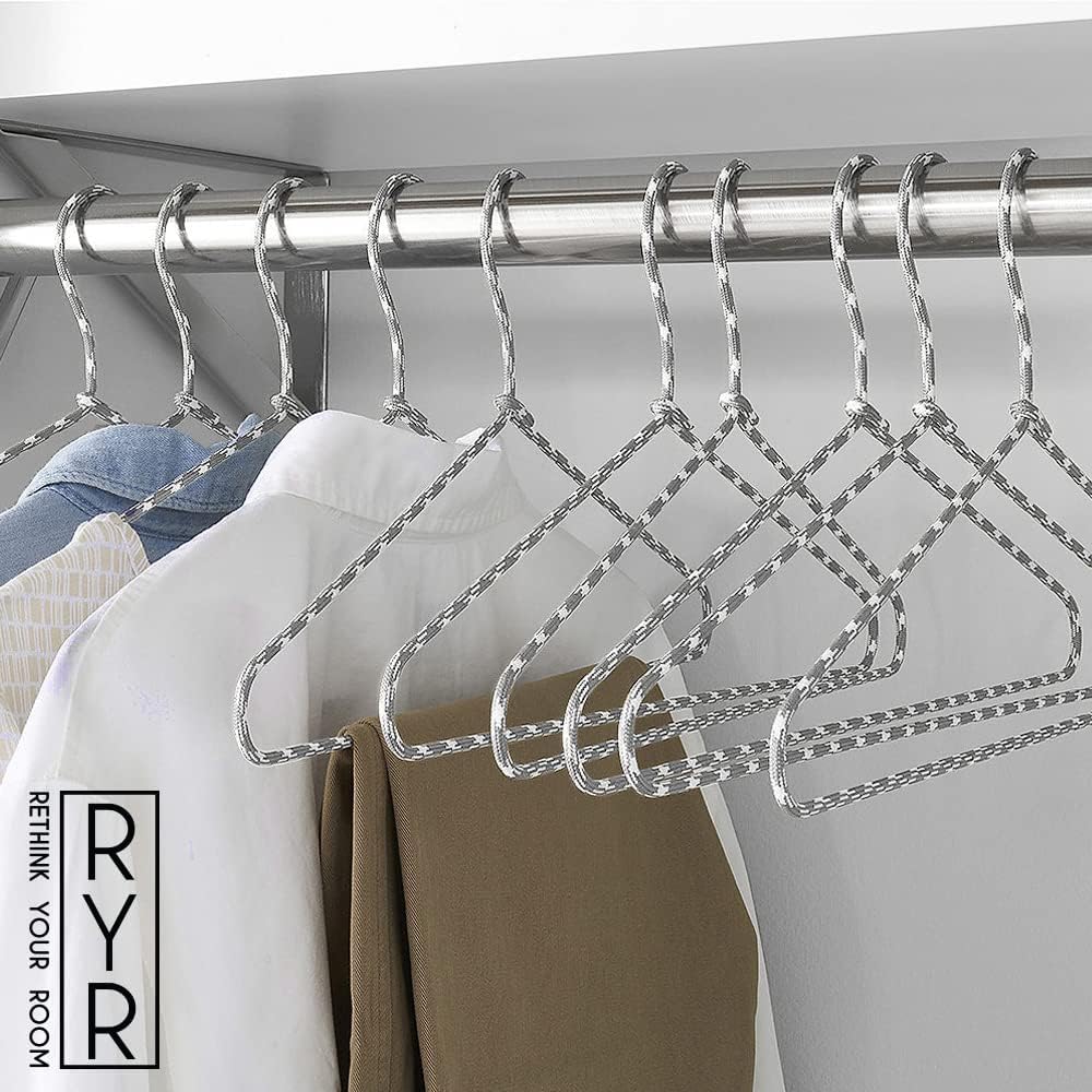 Clothes Hangers 30 Pack – Space Saving Fabric & Metal Hangers, Non-Slip P...