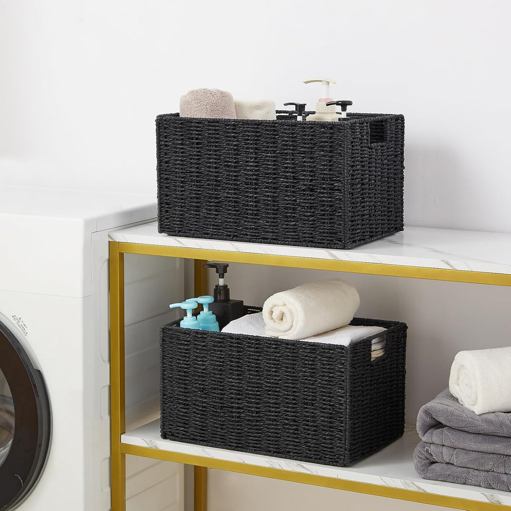 Vagusicc Wicker Storage Basket, Set of 2 Hand-Woven Paper Rope Wicker Basket,...