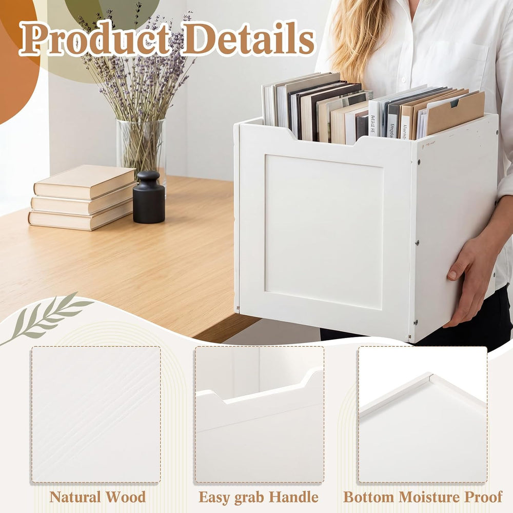 2 Pcs White Wooden Storage Baskets for Shelves Decor