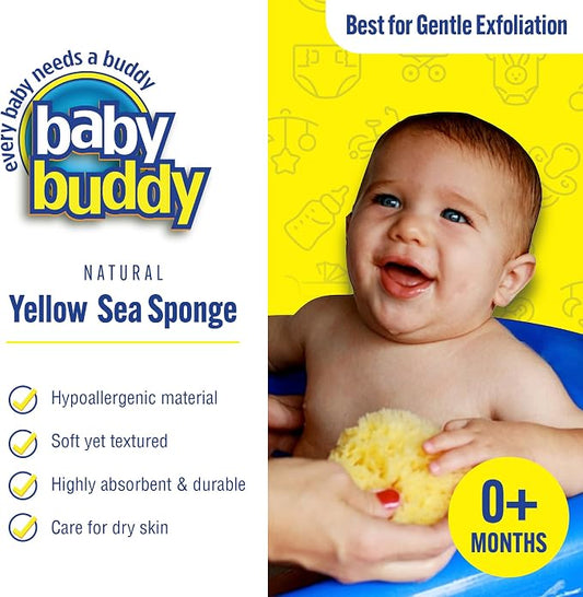 Baby Buddy Baby Bath 4in Yellow Sea Sponge, Absorbent Natural Sea Sponge - Image 2