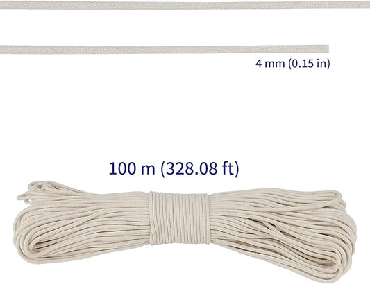 SOUJAP 5/32 Inch White Natural Cotton Clothesline Rope, 4mm x 328 Feet Cotton - Image 2