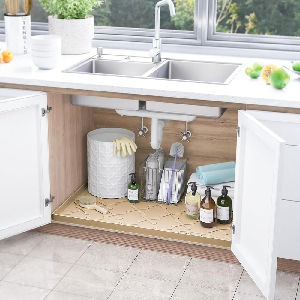SIKADEER Waterproof Under Sink Mat 37" x 22" Silicone Mat Cabinet P...