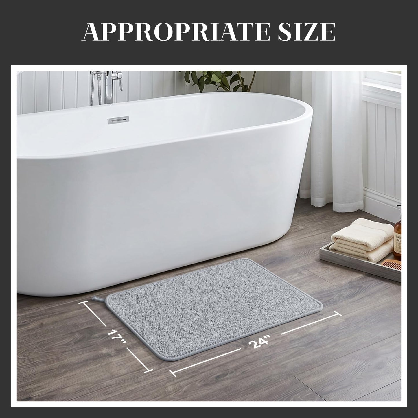 MontVoo Quick Dry Bath Mat, Super Absorbent Bathroom Rug, 3D Honeycomb Mesh Base Non Slip Bath Mats for Bathroom, Machine Washable Low Pile Bath Rug for Bathtub Front, Shower, Sink,Grey 17"x24"