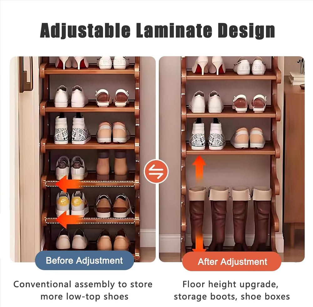 7-Tier Vertical Shoe Rack, Bamboo Free Standing Shoe Rack Shelf, Shoe Storage...