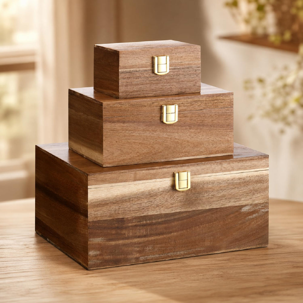 Novabright 3 Pack Wooden Keepsake Box, 3 Size Handmade Decorative Treasure Ch...