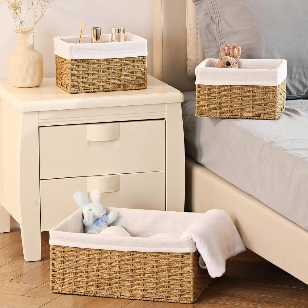 Vagusicc Wicker Storage Basket, 3-Pack Woven Paper Rope Wicker Baskets with H...
