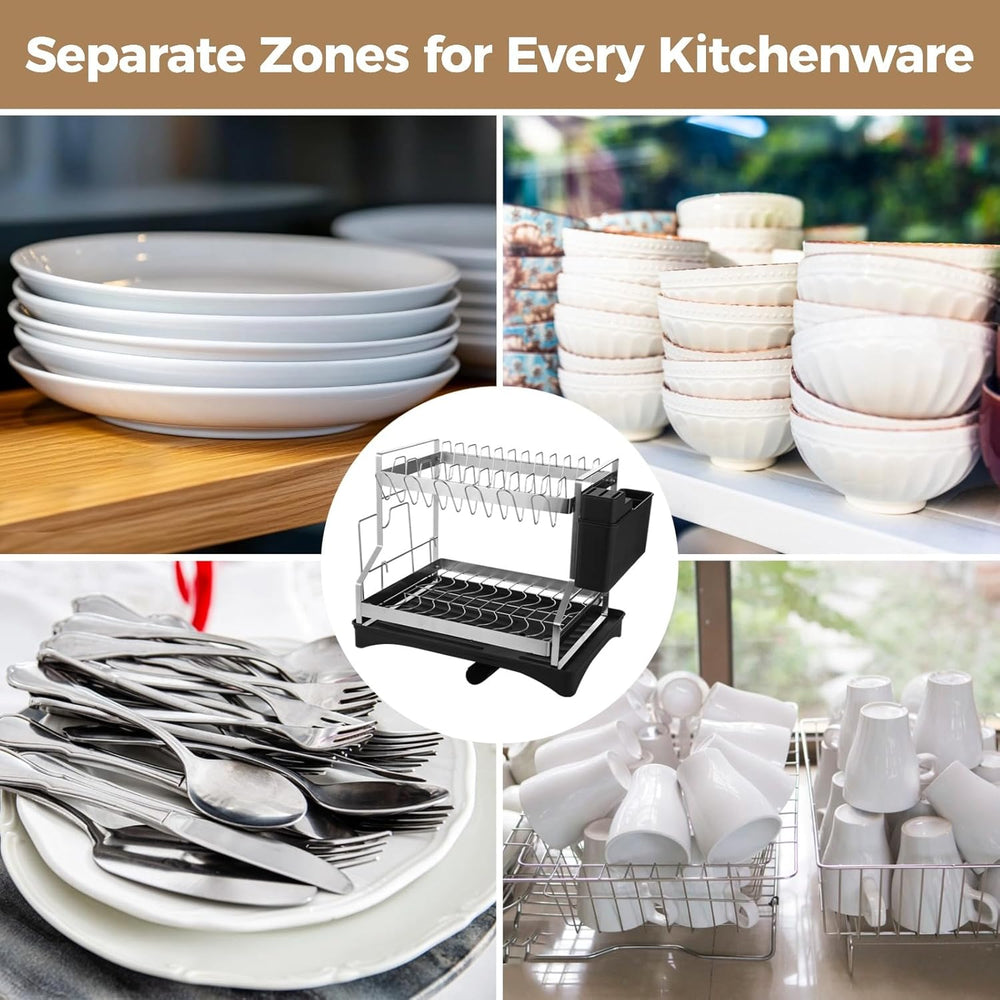 OMISTAR 2 Tier Dish Drying Rack, Large Dish Rack for Kitchen Counter, Stainle...