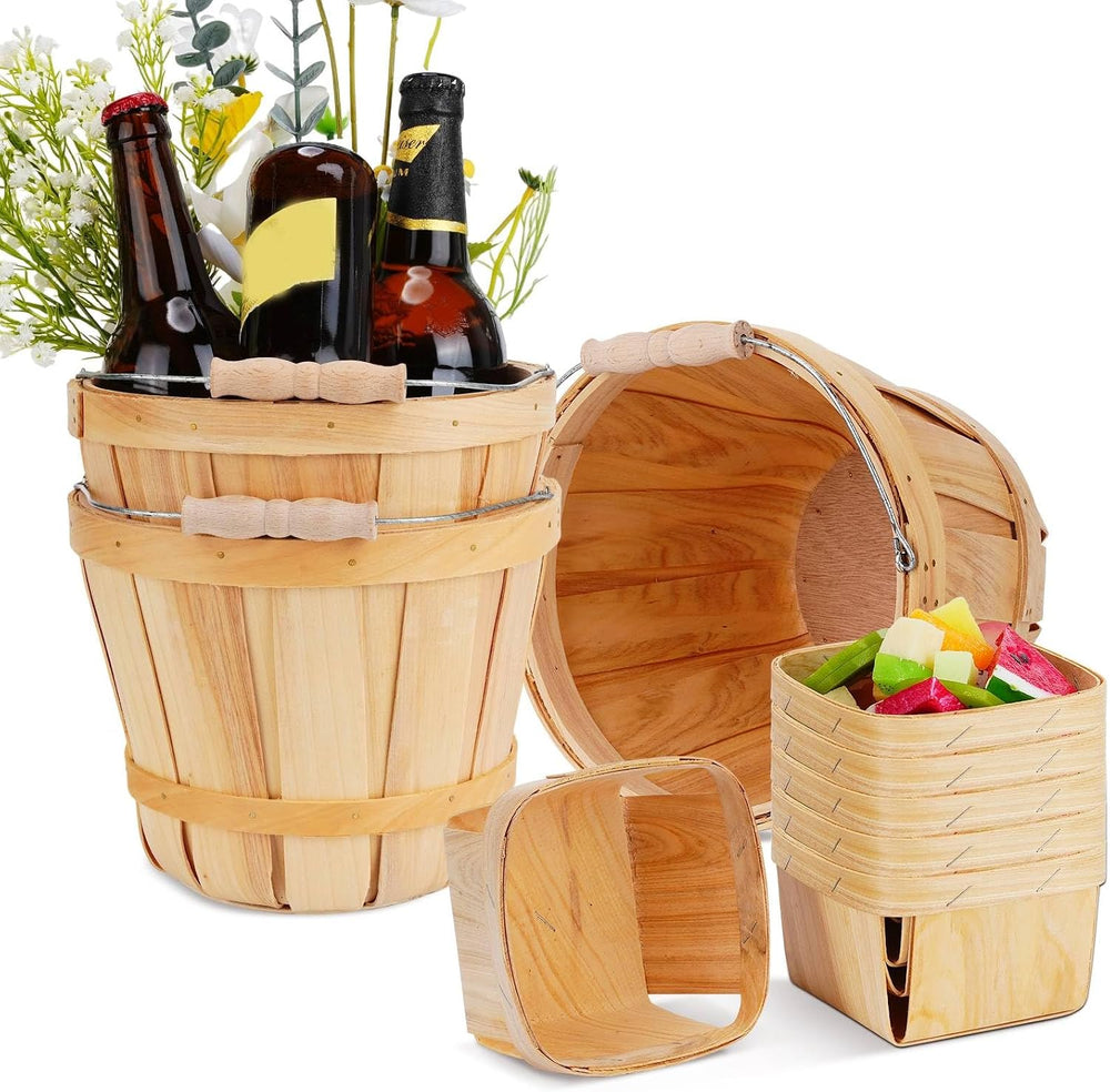 Leinuosen 9 Pcs Wooden Basket Set, 3 Bushel Buckets 6 Harvest Baskets