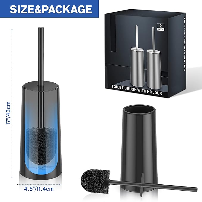Toilet Brush and Holder, 2 Pack Toilet Brush Stainless Steel, Toilet Bowl Brush - Image 7