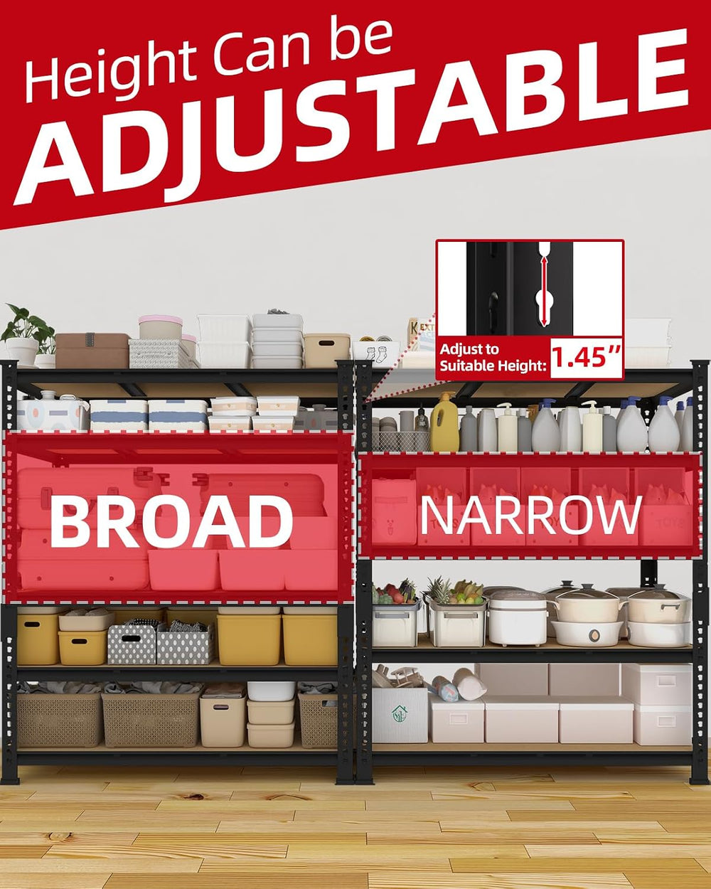 PrimeZone 3250 LBS Heavy Duty Garage Storage Shelves Adjustable Shelf, 4PCS