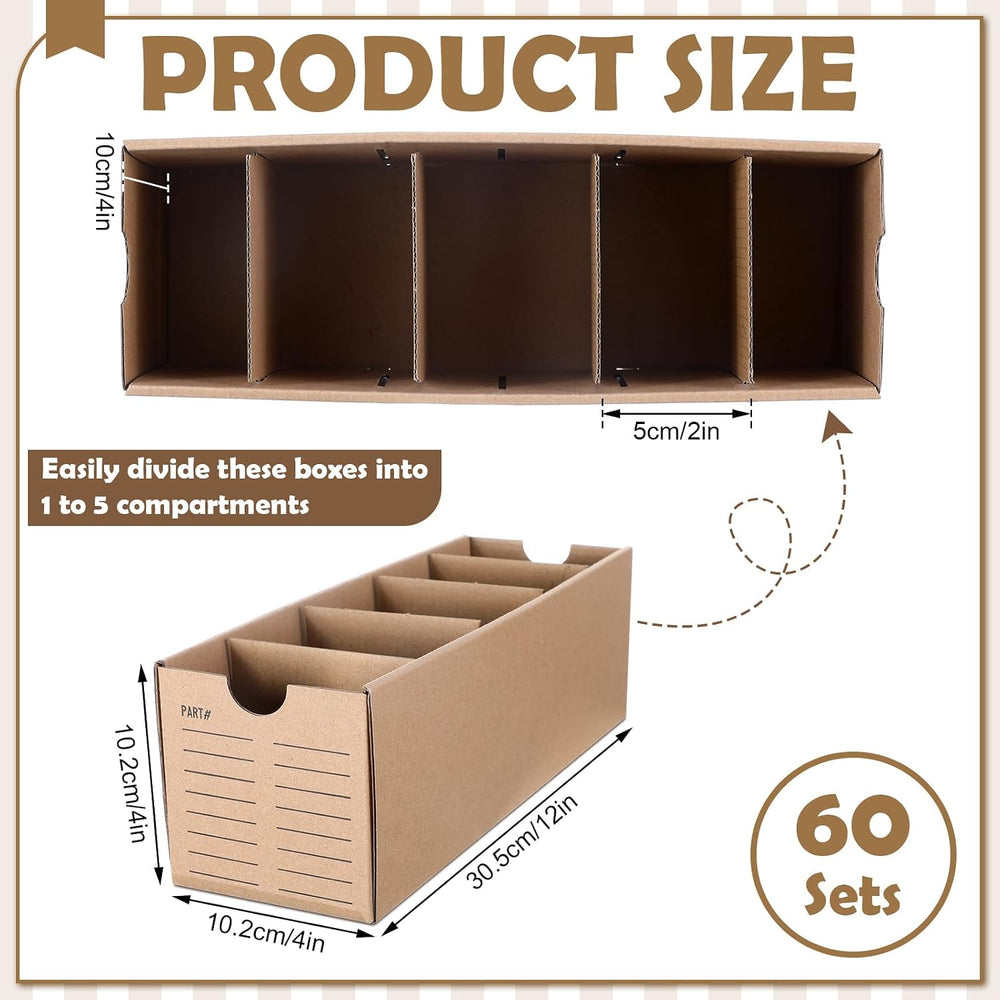 Watersay 60 Sets Cardboard Parts Bins Boxes with Dividers 12 x 4 x 4 Inches