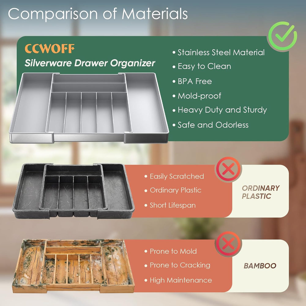 Silverware Drawer Organizer, 9 Slots Expandable Kitchen Drawer Organizer