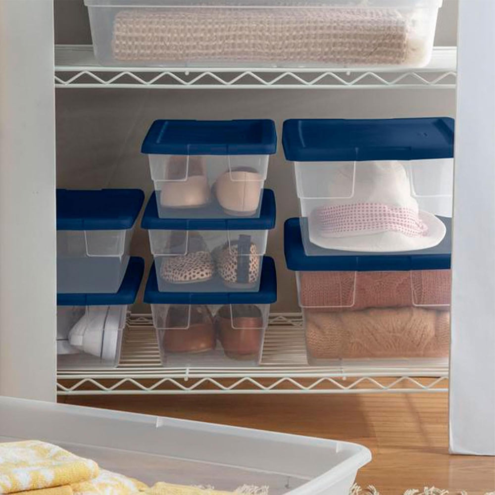 Sterilite 2 Pack Storage Boxes, Clear Plastic Stackable Bins with Lids, 16 Qu...