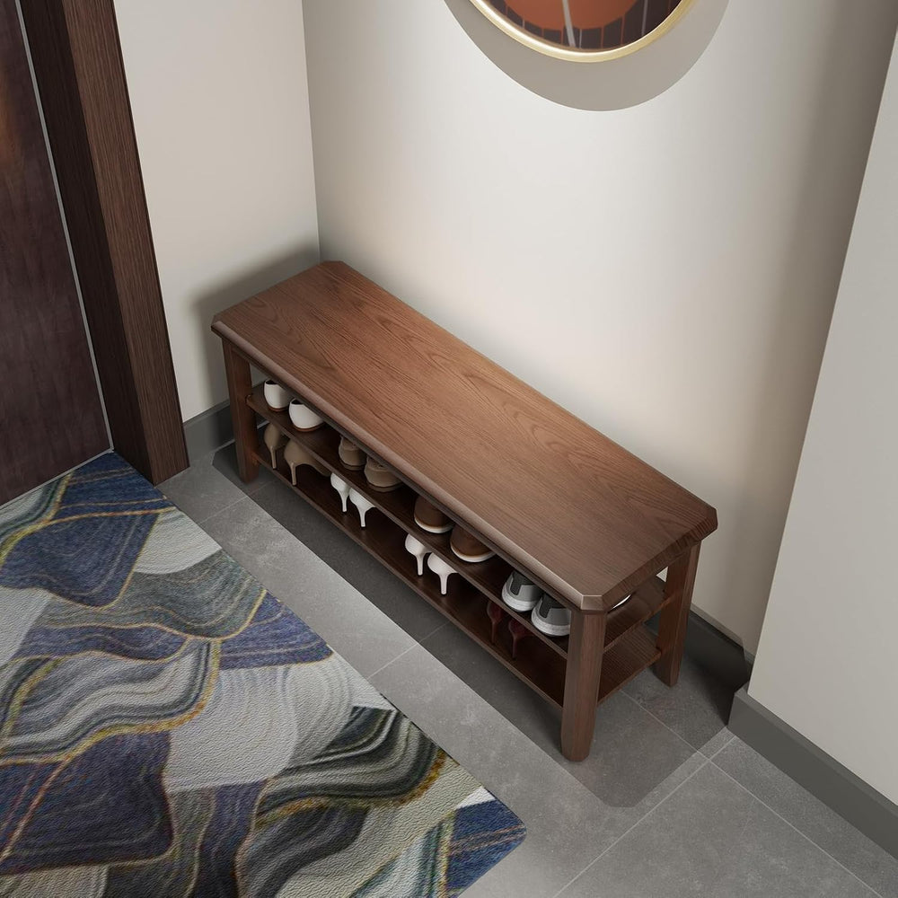 AQIMUELE Wood Shoe Rack Bench, 2 Tier Shoe Rack for Front Door Entrance