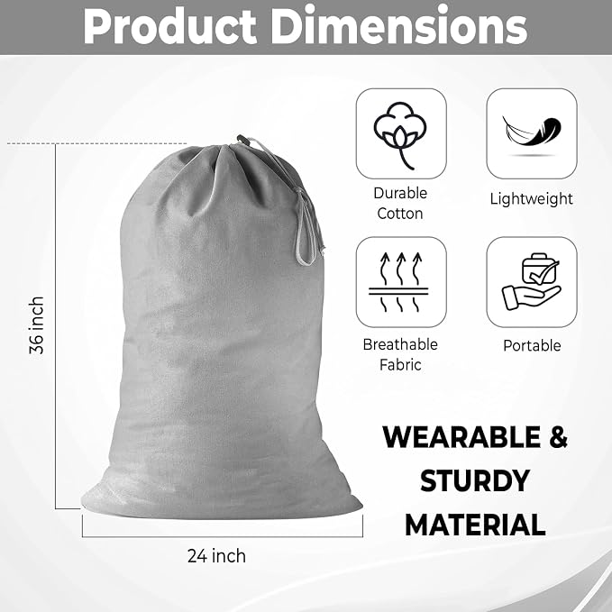 2 Pack - Extra Large Cotton Laundry Bag, Heavy Duty Large Laundry Bags 24 x 36 - Image 6