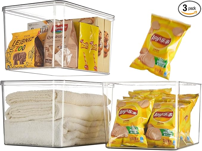 Clear plastic storage bins