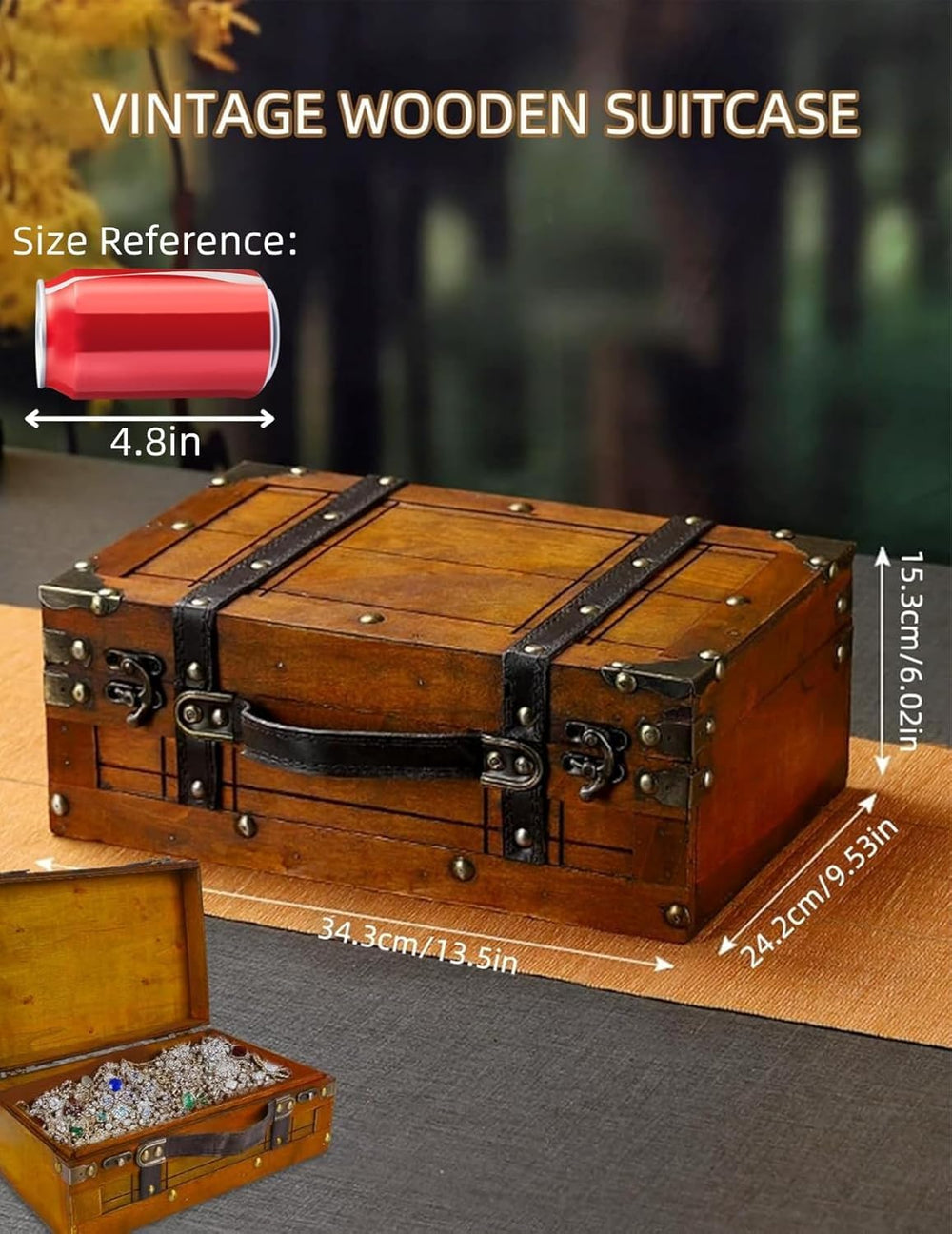 Wooden Storage Box Distressed Treasure Chest Box with Finger Lift Latches Sta...