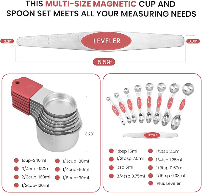 Magnetic Measuring Cups and Spoons Set-Heavy Duty 304 Stainless Steel,Double - Image 6