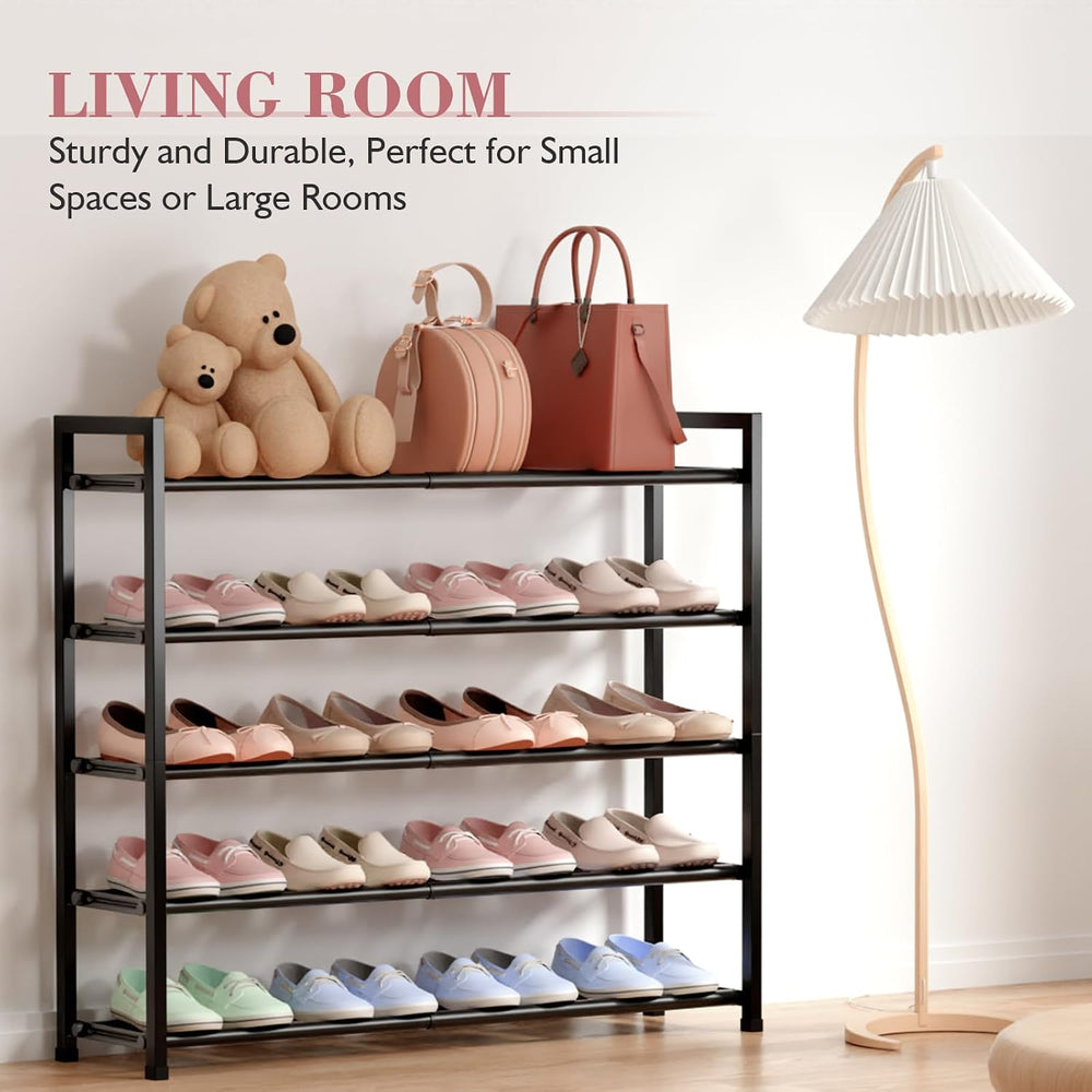 Bumusty 5 Tier Expandable Shoe Rack for Closet, Black