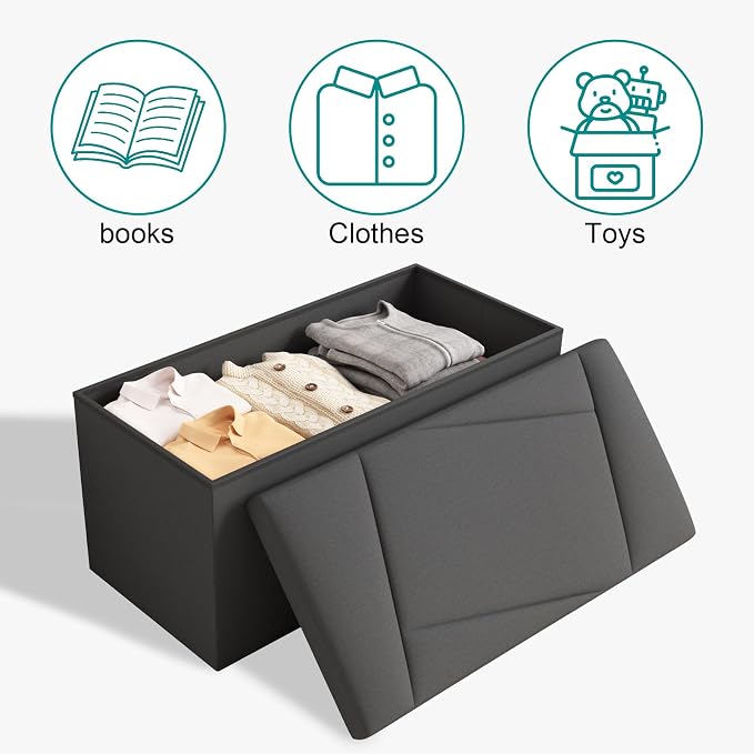 Folding Storage Ottoman Bench, 30 Inches End of Bed Bench Folding Ottoman - Image 7