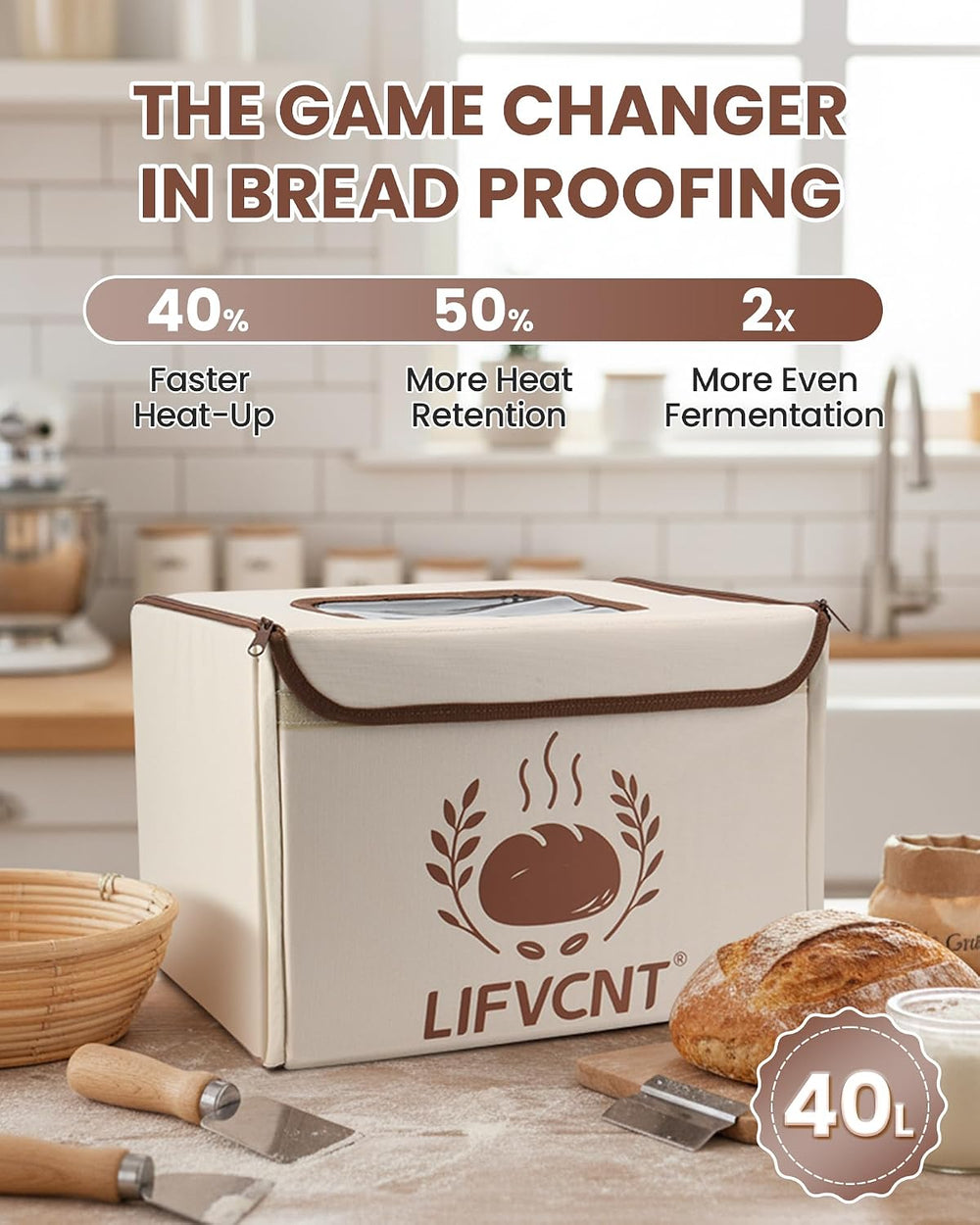 Folding Bread Proofing Box, Dough Proofer with 68–132°F Temperature Control &...