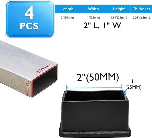 4 Pcs 1" x 2" Rectangular Rubber Chair Leg Caps, PVC Table Leg Covers, Flexible - Image 2