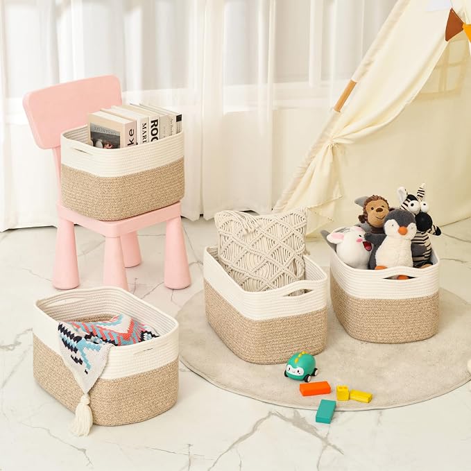 Storage Baskets for Organizing & Shelves, Woven Cotton Rope Organization Bins - Image 8