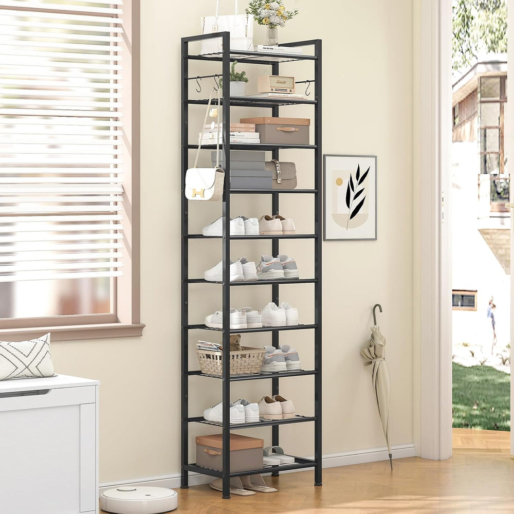 usikey 10 Tiers Narrow Shoe Rack 20-30 Pairs, Sturdy Metal Tall Shoe Rack She...