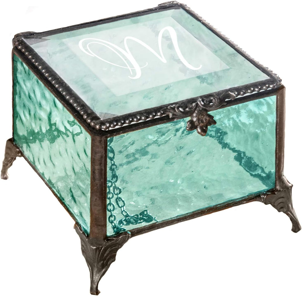 Monogrammed Glass Box Decorative Vanity Display Case Jewelry Storage Organize...