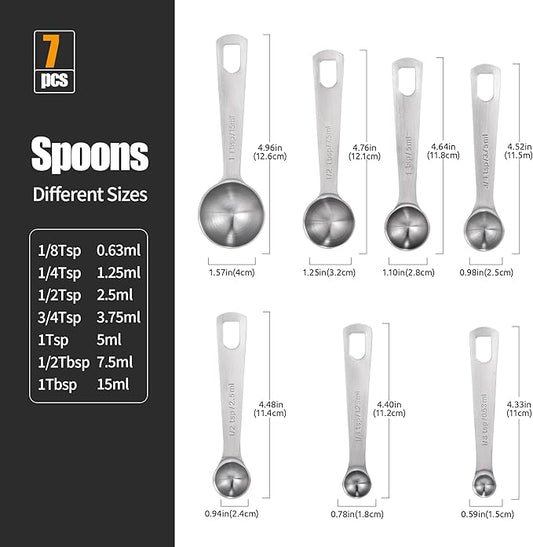 Doosu Measuring Spoons Set of 7-18/8 Stainless Steel Heavy Duty Teaspoons - Image 2