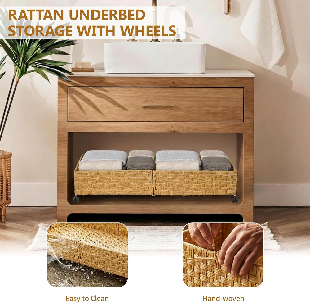 Under Bed Storage with Wheels, 31.5In/40L Large Rolling Underbed Storage Orga...