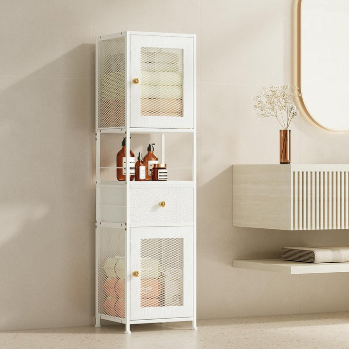 Bathroom Storage Cabinet with 2 Mesh Doors & a Drawer, 45.27" H