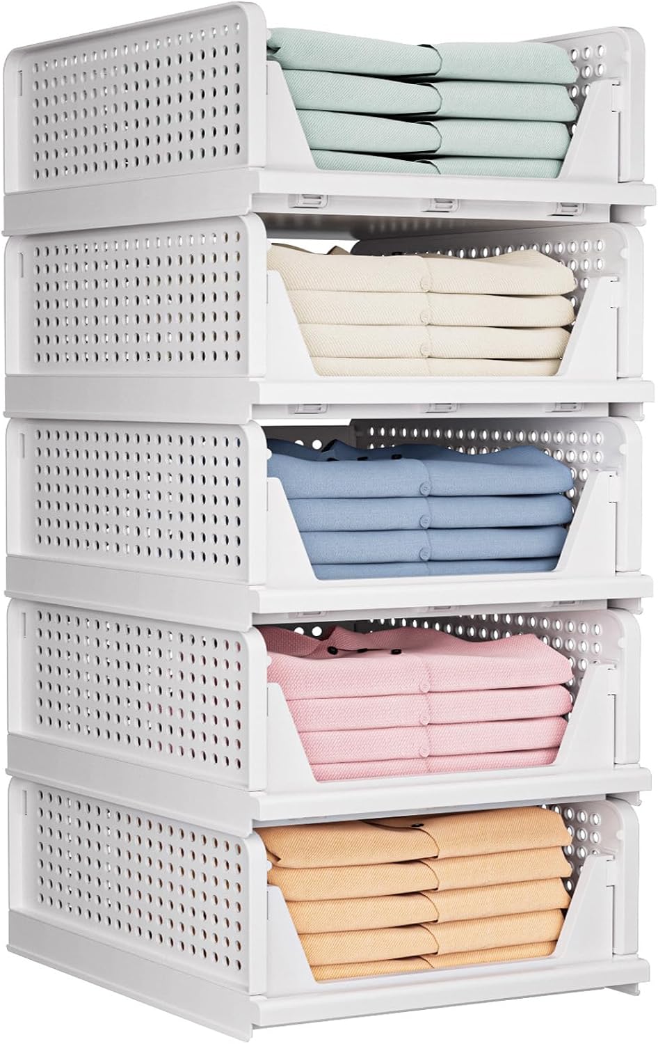 5 Pack Folding Closet Organizers Storage Box, Stackable Storage Bins, Plastic...